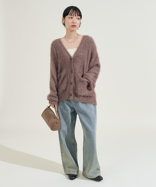 FREAK'S STORE(フリークスストア)の「染めわけ シャギーニットカーディガン(カーディガン/ボレロ・レディース・ブルーグリーン/ライトグレー/ブラウン/ベージュ・フリ-)」の9枚目の写真