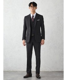 Perfect Suit FActory(パーフェクトスーツファクトリー)の《WOOLY WASH SUIT》WEB限定スーツ【洗える/ウールライク】スリーピース 千鳥×ウィンドペン ブラック(スーツセット)