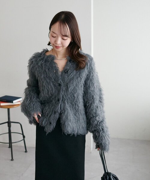 DISCOAT（ディスコート）の「シャギーカーディガン（カーディガン/ボレロ・レディース・モカ/ダークグレー/ブラウン/ピンク/アイボリー・FREE）」の13枚目の写真