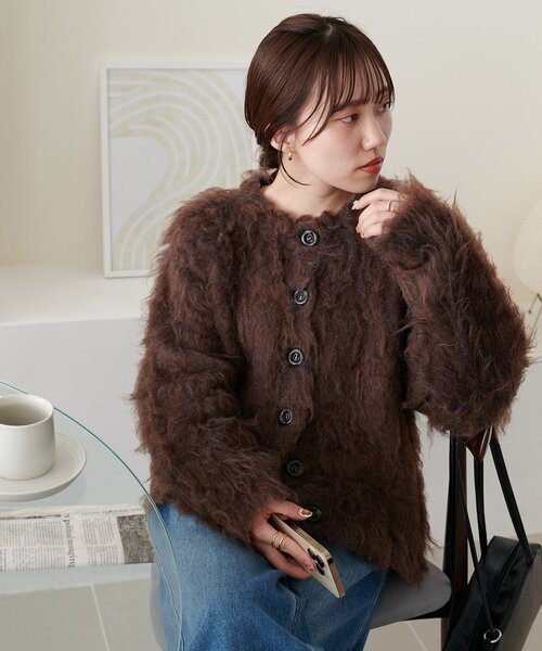 DISCOAT（ディスコート）の「シャギーカーディガン（カーディガン/ボレロ・レディース・モカ/ダークグレー/ブラウン/ピンク/アイボリー・FREE）」の18枚目の写真