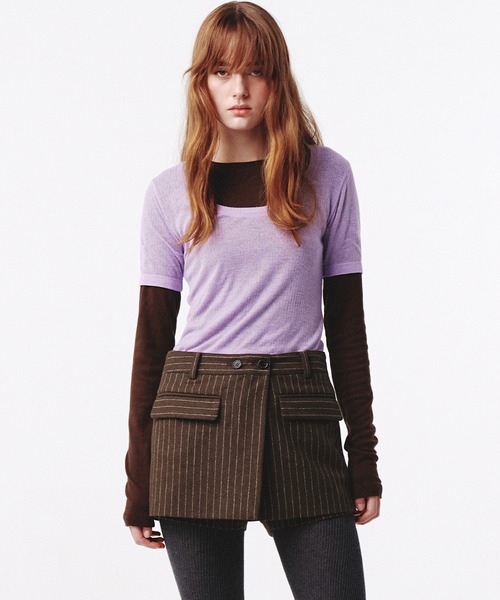 Kijun(キジュン)の「Kijun/キジュン Layered Jersey Top ショート丈 フェイクレイヤード ウールカットソー(Tシャツ/カットソー・レディース・グレー/レッド/ラベンダー・S/M)」の3枚目の写真