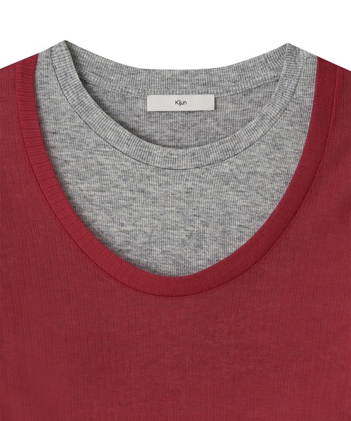 Kijun(キジュン)の「Kijun/キジュン Layered Jersey Top ショート丈 フェイクレイヤード ウールカットソー(Tシャツ/カットソー・レディース・グレー/レッド/ラベンダー・S/M)」の12枚目の写真