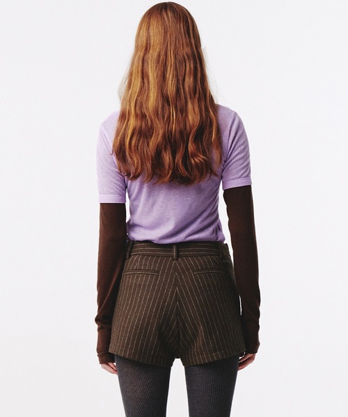 Kijun(キジュン)の「Kijun/キジュン Layered Jersey Top ショート丈 フェイクレイヤード ウールカットソー(Tシャツ/カットソー・レディース・グレー/レッド/ラベンダー・S/M)」の4枚目の写真