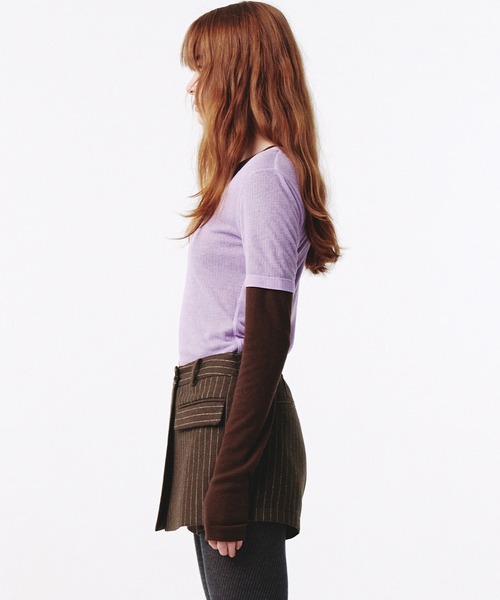 Kijun(キジュン)の「Kijun/キジュン Layered Jersey Top ショート丈 フェイクレイヤード ウールカットソー(Tシャツ/カットソー・レディース・グレー/レッド/ラベンダー・S/M)」の5枚目の写真