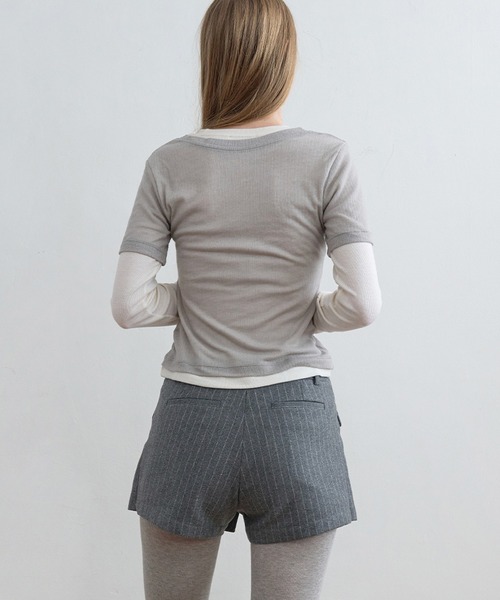 Kijun(キジュン)の「Kijun/キジュン Layered Jersey Top ショート丈 フェイクレイヤード ウールカットソー(Tシャツ/カットソー・レディース・グレー/レッド/ラベンダー・S/M)」の20枚目の写真