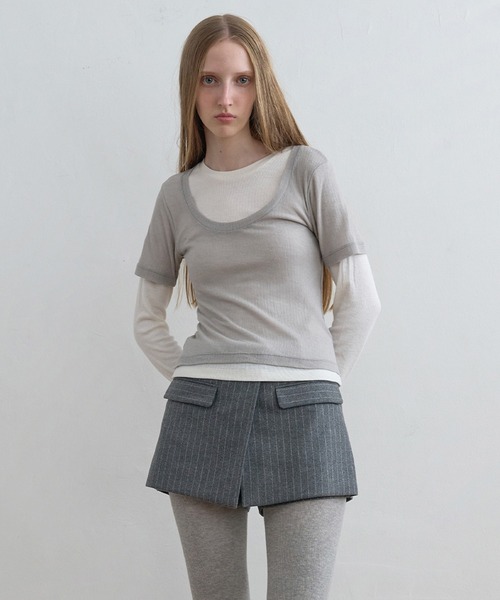 Kijun(キジュン)の「Kijun/キジュン Layered Jersey Top ショート丈 フェイクレイヤード ウールカットソー(Tシャツ/カットソー・レディース・グレー/レッド/ラベンダー・S/M)」の21枚目の写真