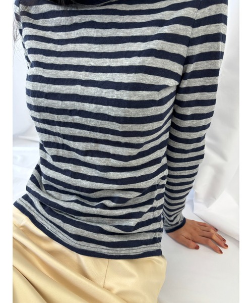 FUULLY STUDIO（フーリィーステューディオ）の「ニットソーボーダーロングスリーブトップス（Tシャツ/カットソー・レディース・ネイビー/ブラウン・FREE）」の17枚目の写真