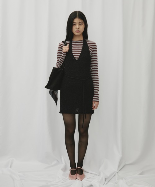 FUULLY STUDIO（フーリィーステューディオ）の「ニットソーボーダーロングスリーブトップス（Tシャツ/カットソー・レディース・ネイビー/ブラウン・FREE）」の14枚目の写真