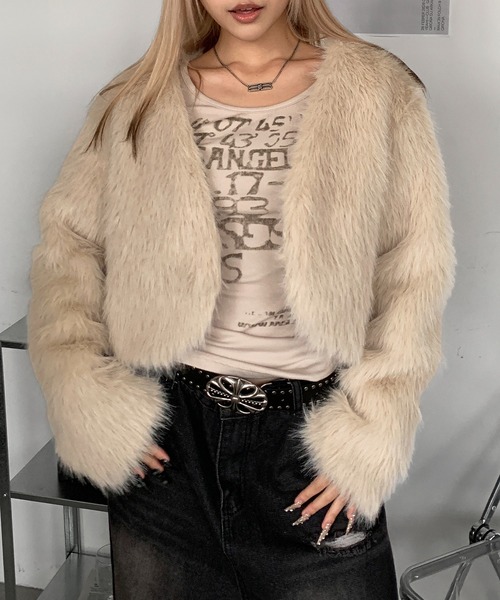 y/m byなとりか フェイクファーショート丈ジャケット ショート丈