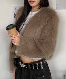 ファーコート ショート丈 フェイクファー」に該当するブラウン