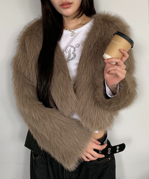 セール】【25年秋冬新作】ショート丈 フェイクファーコート（ノー