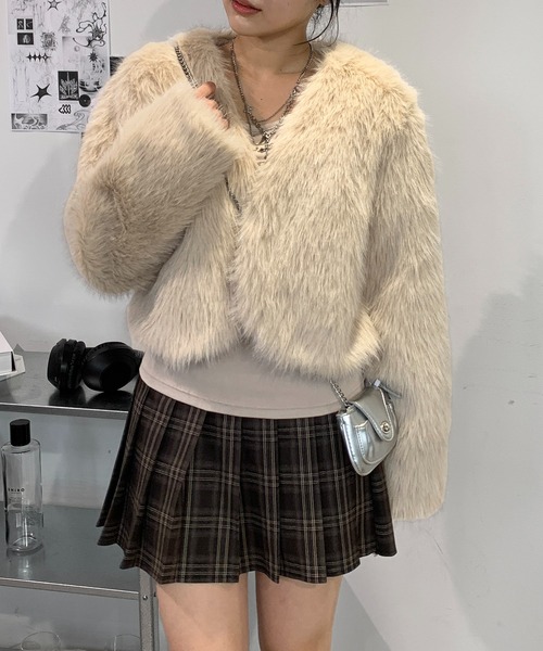 セール】ショート丈 ベーシック フェイクファーコート（その他アウター