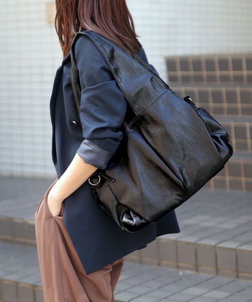 florist（フローリスト）の「2WAY タックポケットトートバッグ/レザータッチビジネスバッグ/ショルダーバッグ（ビジネスバッグ・レディース・ブラウン/ブラック・FREE）」の2枚目の写真