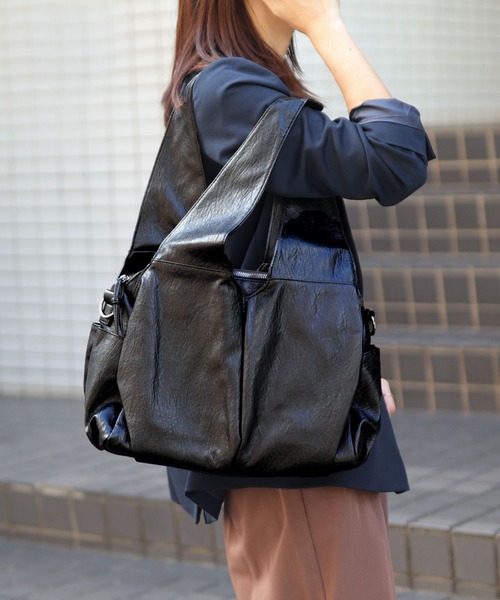 florist（フローリスト）の「2WAY タックポケットトートバッグ/レザータッチビジネスバッグ/ショルダーバッグ（ビジネスバッグ・レディース・ブラウン/ブラック・FREE）」の5枚目の写真