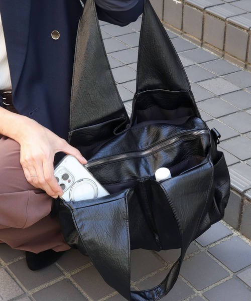 florist（フローリスト）の「2WAY タックポケットトートバッグ/レザータッチビジネスバッグ/ショルダーバッグ（ビジネスバッグ・レディース・ブラウン/ブラック・FREE）」の6枚目の写真