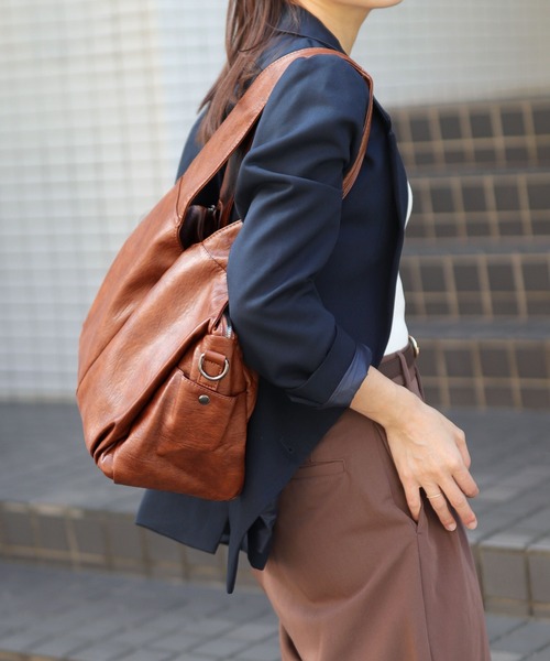 florist（フローリスト）の「2WAY タックポケットトートバッグ/レザータッチビジネスバッグ/ショルダーバッグ（ビジネスバッグ・レディース・ブラウン/ブラック・FREE）」の8枚目の写真