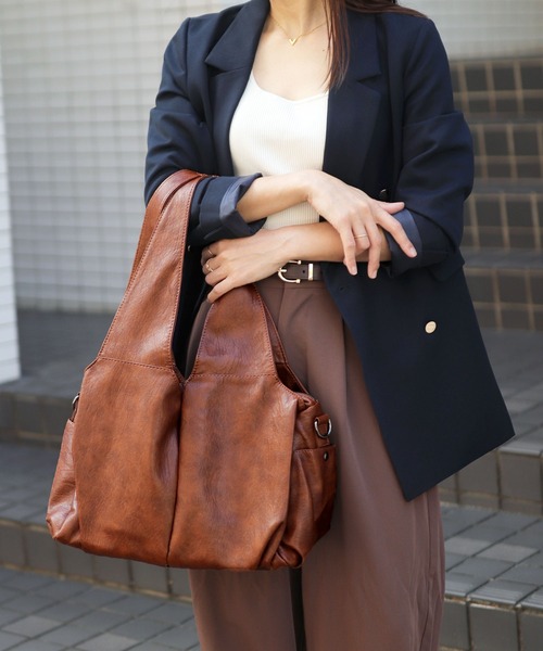 florist（フローリスト）の「2WAY タックポケットトートバッグ/レザータッチビジネスバッグ/ショルダーバッグ（ビジネスバッグ・レディース・ブラウン/ブラック・FREE）」の7枚目の写真