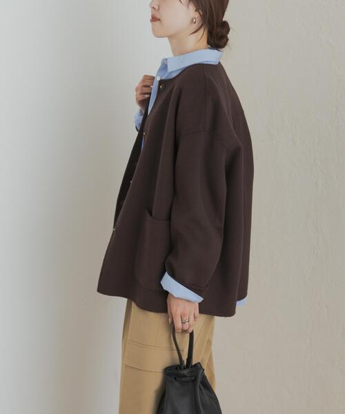 URBAN RESEARCH DOORS(アーバンリサーチドアーズ)の「ウールリバーノーカーラミドルコート(その他アウター・レディース・ブラウン/ネイビー/グレー・MEDIUM)」の14枚目の写真