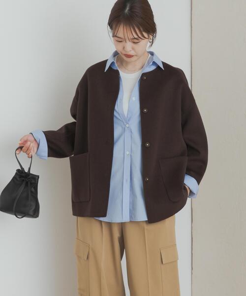 URBAN RESEARCH DOORS(アーバンリサーチドアーズ)の「ウールリバーノーカーラミドルコート(その他アウター・レディース・ブラウン/ネイビー/グレー・MEDIUM)」の16枚目の写真