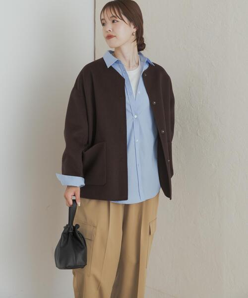 URBAN RESEARCH DOORS(アーバンリサーチドアーズ)の「ウールリバーノーカーラミドルコート(その他アウター・レディース・ブラウン/ネイビー/グレー・MEDIUM)」の18枚目の写真