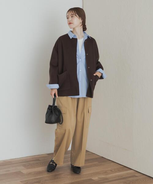 URBAN RESEARCH DOORS(アーバンリサーチドアーズ)の「ウールリバーノーカーラミドルコート(その他アウター・レディース・ブラウン/ネイビー/グレー・MEDIUM)」の19枚目の写真