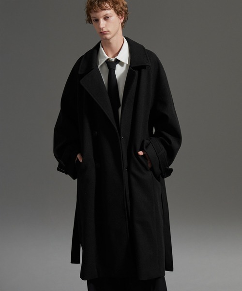 黒 ダブルブレスト スーパーロングコート cussil/クシル】オーバーサイズダブルブレストワイドアームロング
