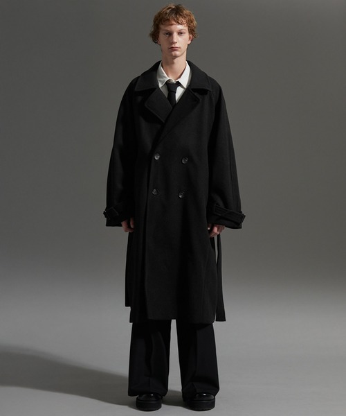 カグレ | ウールコート Fsize ルーズフード ゆったり オーバーサイズ cussil/クシル】オーバーサイズダブルブレストワイドアームロング