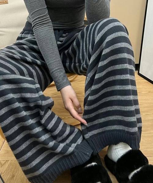 DIAVEL（ディアベル）の「リラックス感たっぷり/ボーダーニットワイドパンツ（その他パンツ・レディース・グレー/ブラウン/ホワイト×ブラック・M）」の13枚目の写真
