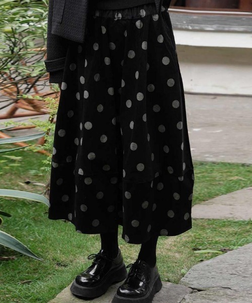 値下げ中！ドット柄フレアスカート JM-S055 麻混素材ドット柄フレアースカート - ベルーナ【公式】