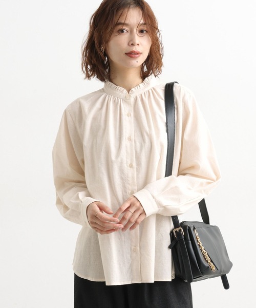 studio CLIP（スタディオクリップ）の「シングルガーゼ襟フリルブラウス（シャツ/ブラウス・レディース・アイボリー/サックスブルー/ライトグレー/その他1/オフホワイト/クリーム/ブラック・MEDIUM/LARGE）」の6枚目の写真