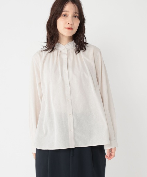studio CLIP（スタディオクリップ）の「シングルガーゼ襟フリルブラウス（シャツ/ブラウス・レディース・アイボリー/サックスブルー/ライトグレー/その他1/オフホワイト/クリーム/ブラック・MEDIUM/LARGE）」の2枚目の写真