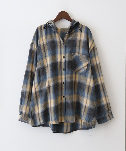 SpRay（スプレイ）の「【チェック×フードでカジュアル上品】ビエラチェックフードシャツ（シャツ/ブラウス・レディース・オレンジ/ブルー・FREE）」の9枚目の写真