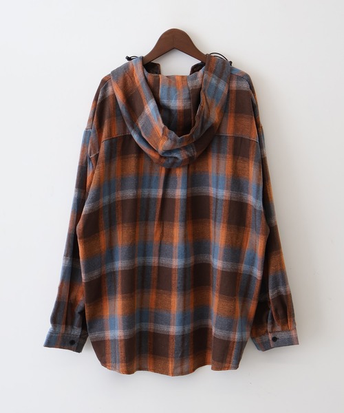 SpRay（スプレイ）の「【チェック×フードでカジュアル上品】ビエラチェックフードシャツ（シャツ/ブラウス・レディース・オレンジ/ブルー・FREE）」の11枚目の写真