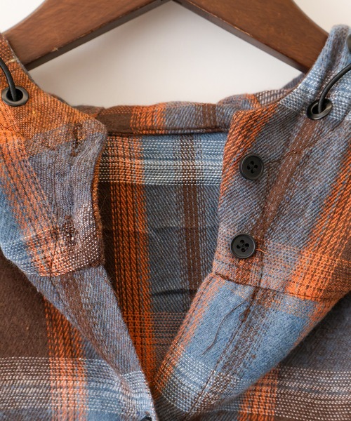 SpRay（スプレイ）の「【チェック×フードでカジュアル上品】ビエラチェックフードシャツ（シャツ/ブラウス・レディース・オレンジ/ブルー・FREE）」の12枚目の写真