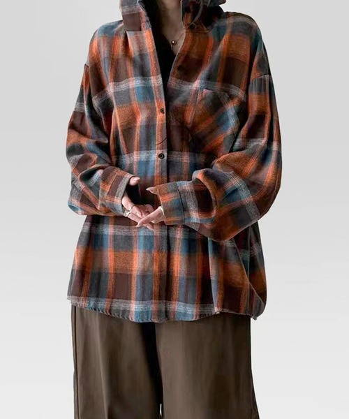 SpRay（スプレイ）の「【チェック×フードでカジュアル上品】ビエラチェックフードシャツ（シャツ/ブラウス・レディース・オレンジ/ブルー・FREE）」の18枚目の写真