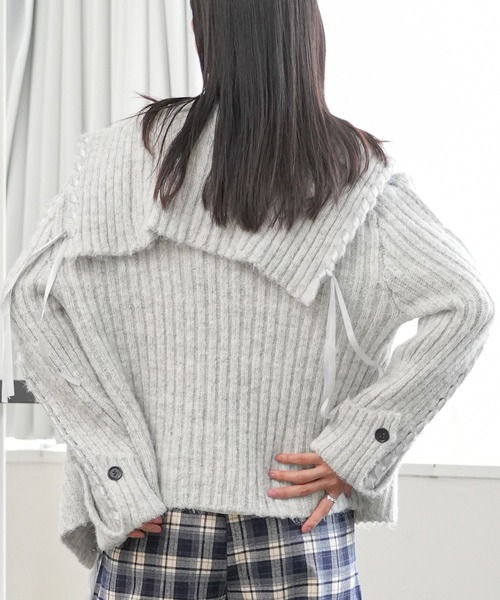 mili an deni(ミリアンデニ)の「セーラーカラーニットカーディガン(カーディガン/ボレロ・レディース・アイボリー/チャコールグレー/ライトグレー・M)」の19枚目の写真
