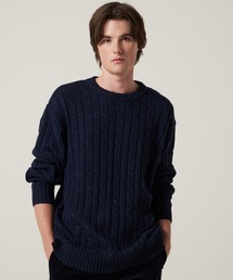 ケーブル クルー セーター