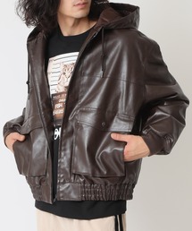 ARCADE（アーケード）の「ビンテージPUレザー(合成皮革) A-2タイプ フードジャケット（ブルゾン）」