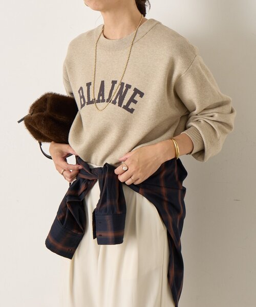 Jena espace merveilleux（ジェナ　エスパスメルヴェイユ）の「【大人のロゴニット】カーブロゴニット（ニット/セーター・レディース・グレー/チャコールグレー/ベージュ・FREE）」の3枚目の写真