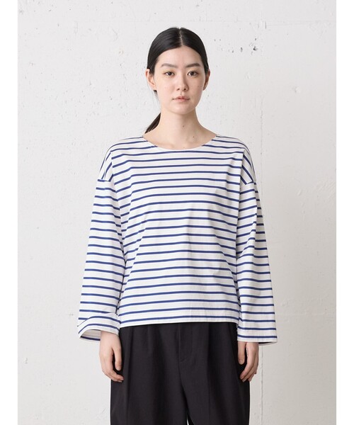 MidiUmi(ミディウミ)の「MidiUmi ボーダーワイドプルオーバー(Tシャツ/カットソー・レディース・ブルー/ネイビー/ブルー系その他2・FREE)」の1枚目の写真