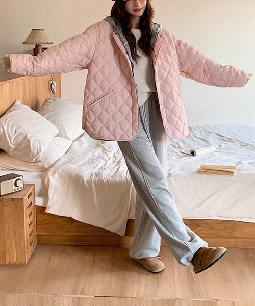 セール】取り外し可能フード付きキルティングジャケット（その他