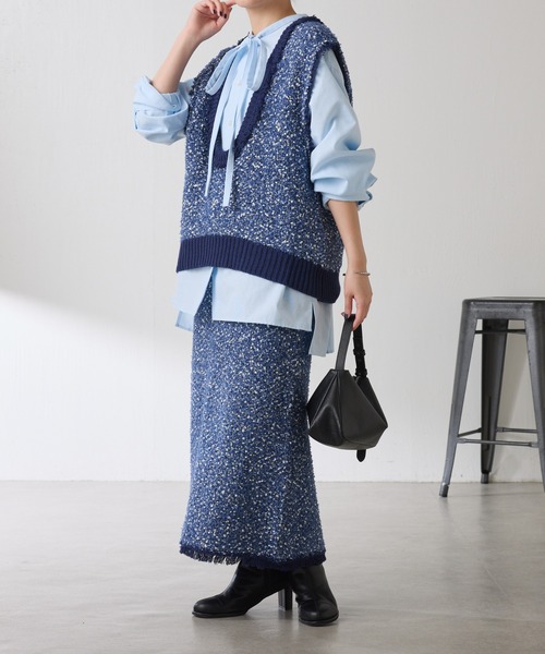 セール】ツイードライクニットスカート/セットアップ可（スカート