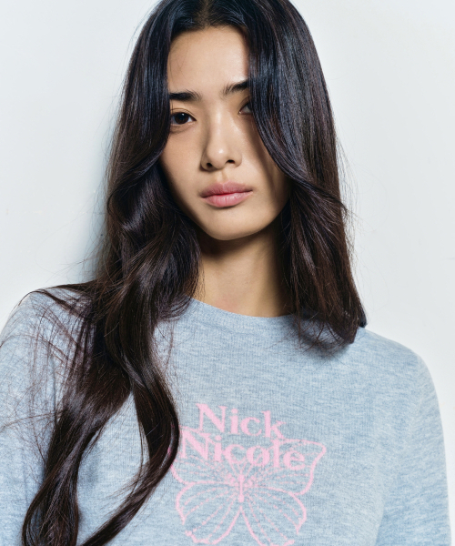 セール】MINI BUTTERFLY SIGNATURE SLEEVE KNIT_GRAY PINK（ニット