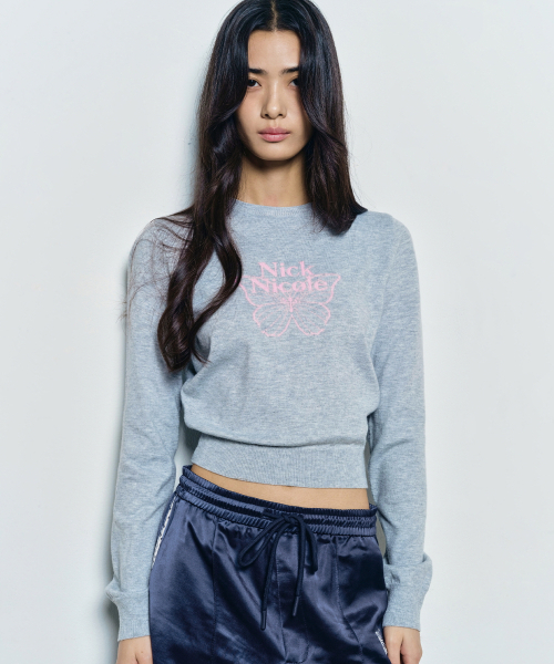 NICK&NICOLE(ニックアンドニコール)の「MINI BUTTERFLY SIGNATURE SLEEVE KNIT_GRAY PINK(ニット/セーター・レディース・その他・FREE)」の3枚目の写真