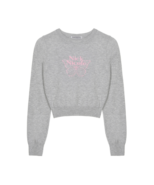 セール】MINI BUTTERFLY SIGNATURE SLEEVE KNIT_GRAY PINK（ニット