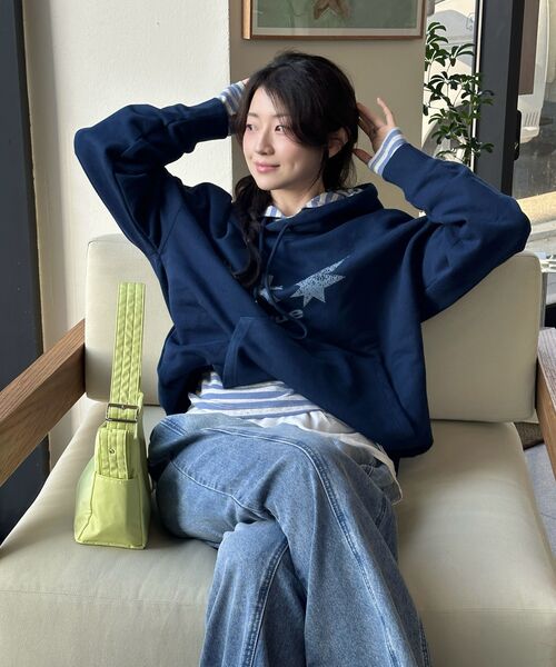PARTIMENTO WOMEN(パルティメントウィメン)の「PWC ストライプフードパーカー ロングスリーブTシャツ_ダスティブルー(パーカー・レディース・その他・SMALL/MEDIUM/LARGE)」の7枚目の写真