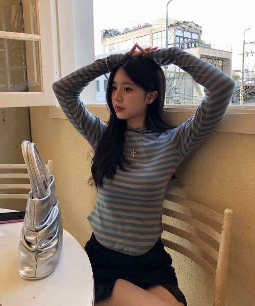 PARTIMENTO WOMEN(パルティメントウィメン)の「PWC ストライプフードパーカー ロングスリーブTシャツ_ダスティブルー(パーカー・レディース・その他・SMALL/MEDIUM/LARGE)」の9枚目の写真