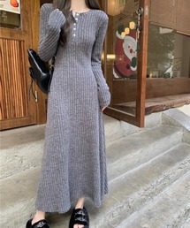 ニット長袖ワンピース