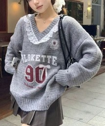 えりレース付きセーター