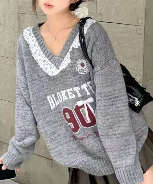 Achic(アシック)の「えりレース付きセーター(ニット/セーター・レディース・グレー/ベージュ/ネイビー・M)」の9枚目の写真
